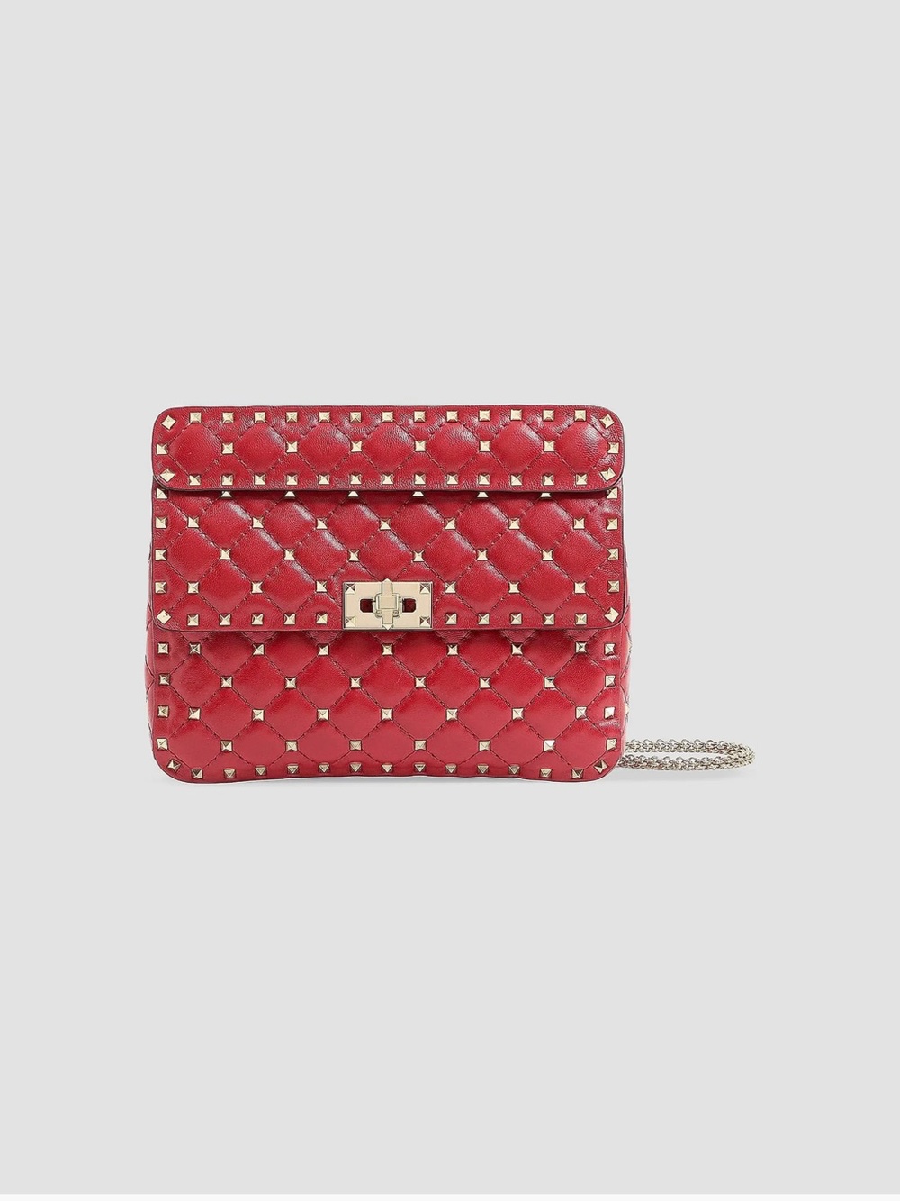 Valentino Garavani Red Quilted Medium Nappa Rockstud Spike Shoulder Bag